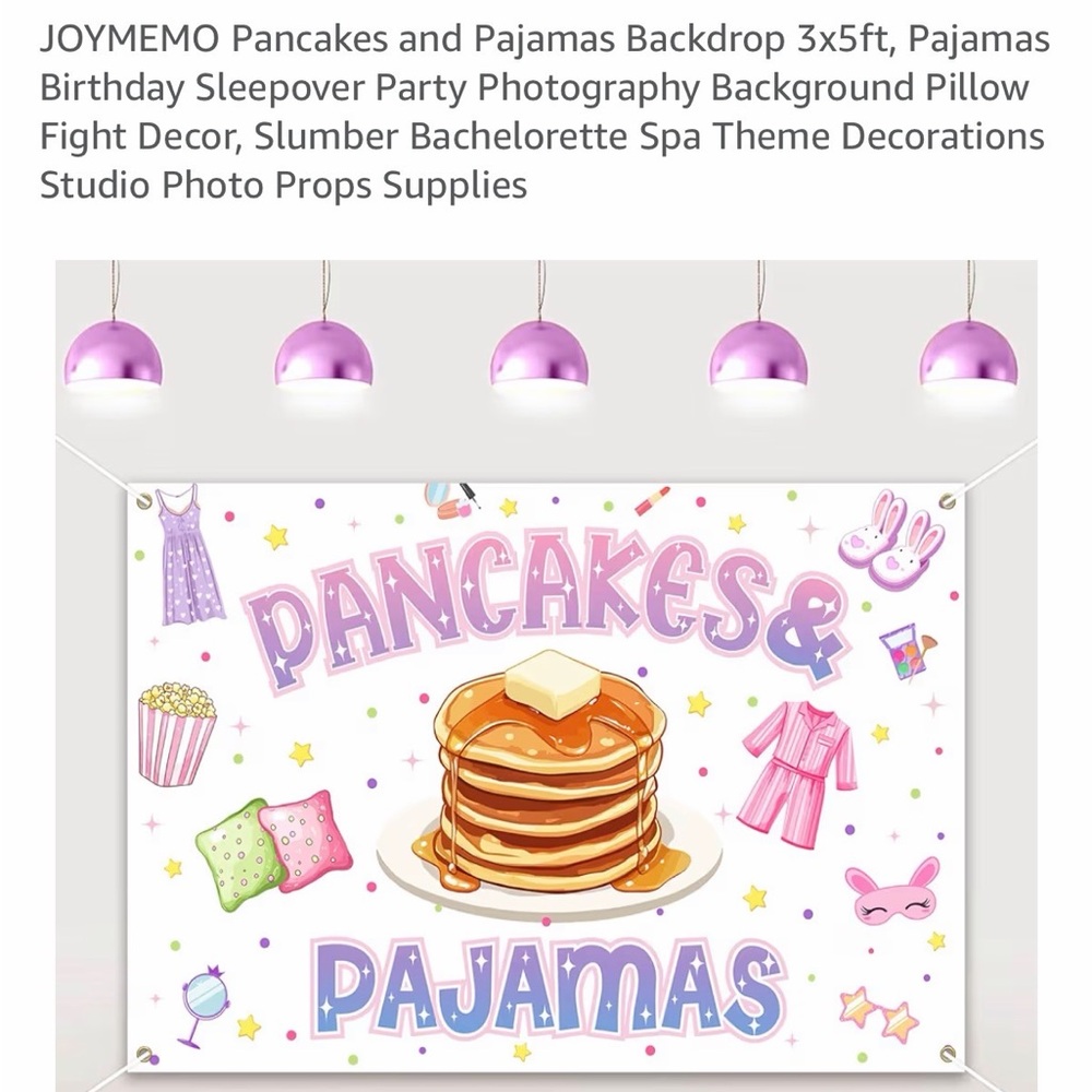 Pancakes & Pajamas Pink Party Backdrop - Slumber Party Photo Prop